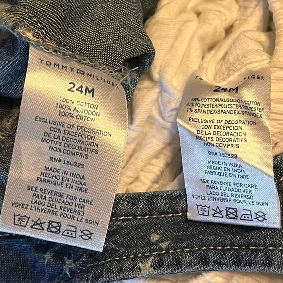 NWT Tommy Hilfiger Baby Girl's Printed Denim Overall 2 Piece Top Pant Set 24 Mon - Picture 8 of 8